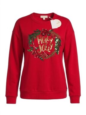 Holiday 'Holly Jolly' Red Sequin Sweatshirt Chenault